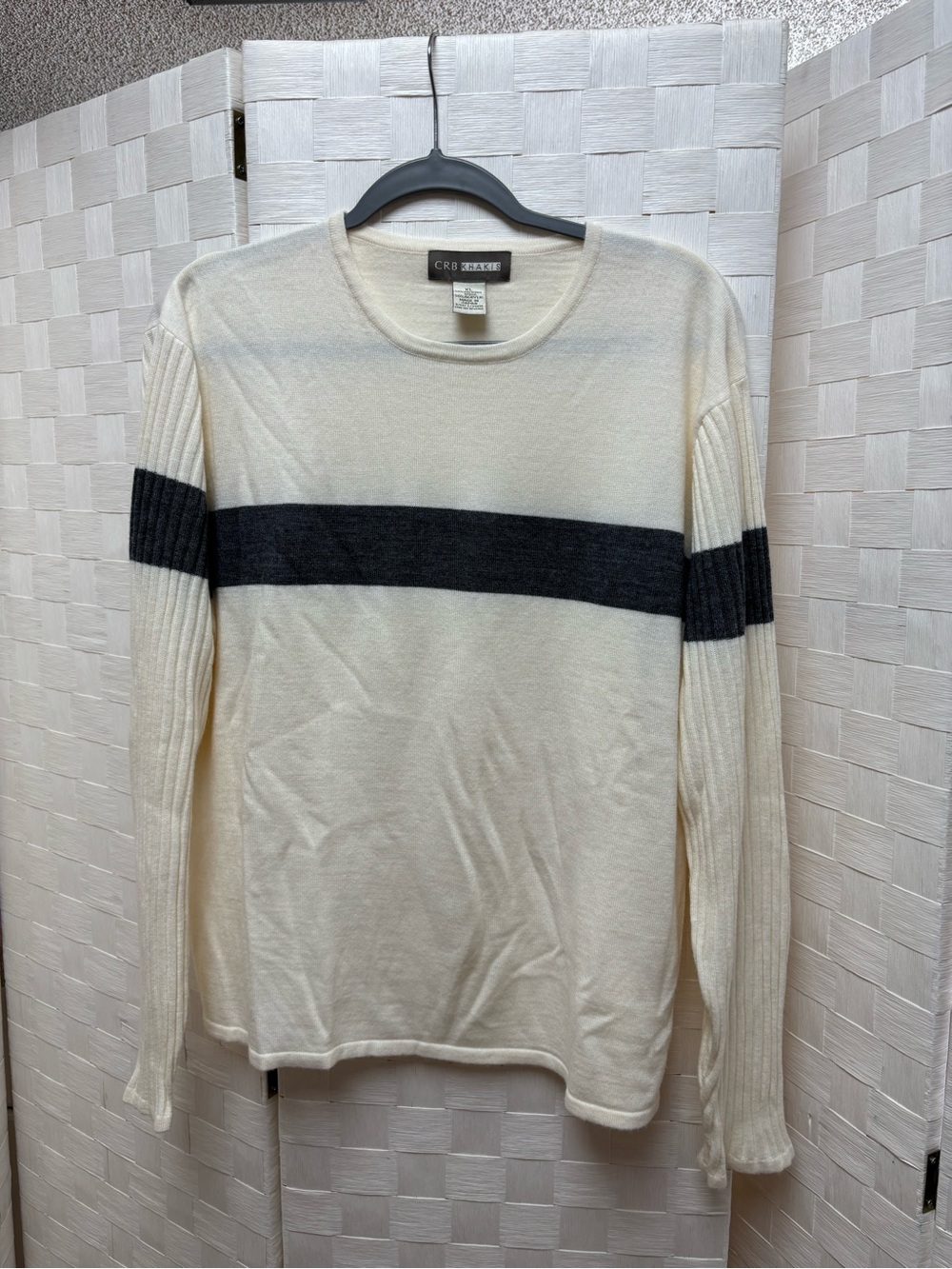 CRB Khakis Men's Cream Sweater with Charcoal Stripe XL